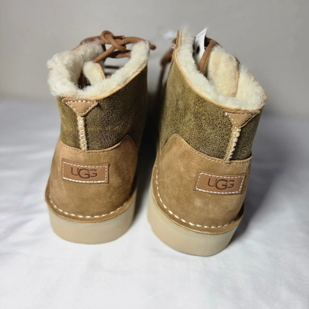 UGG Regenerate Neumel Sand Olive Brown Leather Shearling Chukka Boots Mens 14
